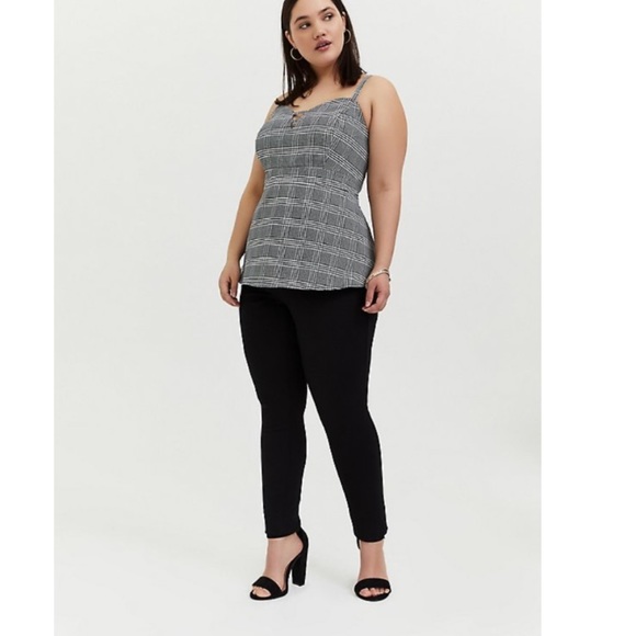 NWT - B&W PLAID HOUNDSTOOTH BENGALINE PEPLUM CAMI - Picture 4 of 5